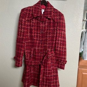 Charles Klein Petite vintage Plaid Belted Wool Blend Coat